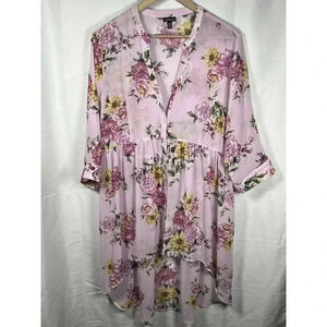 Torrid lexi chiffon hi-lo tunic blouse size 0 pink floral lightweight casual